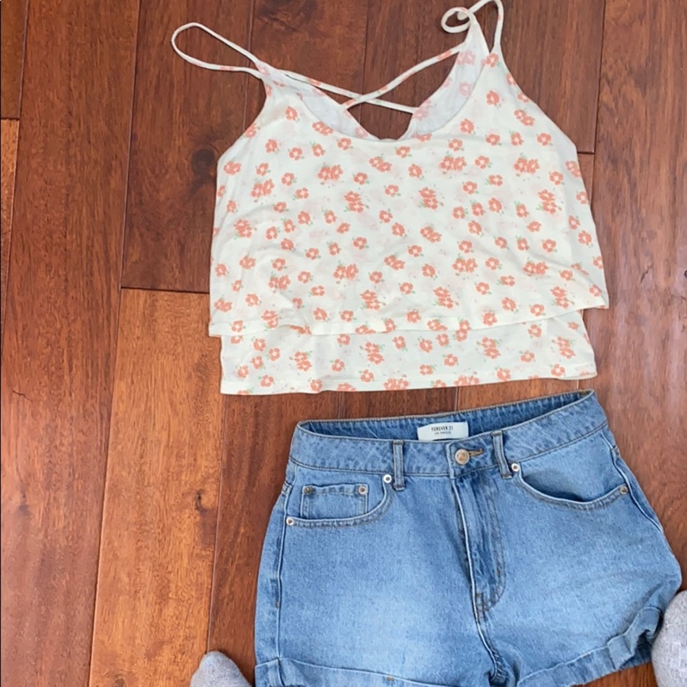 Flower crop top tank top